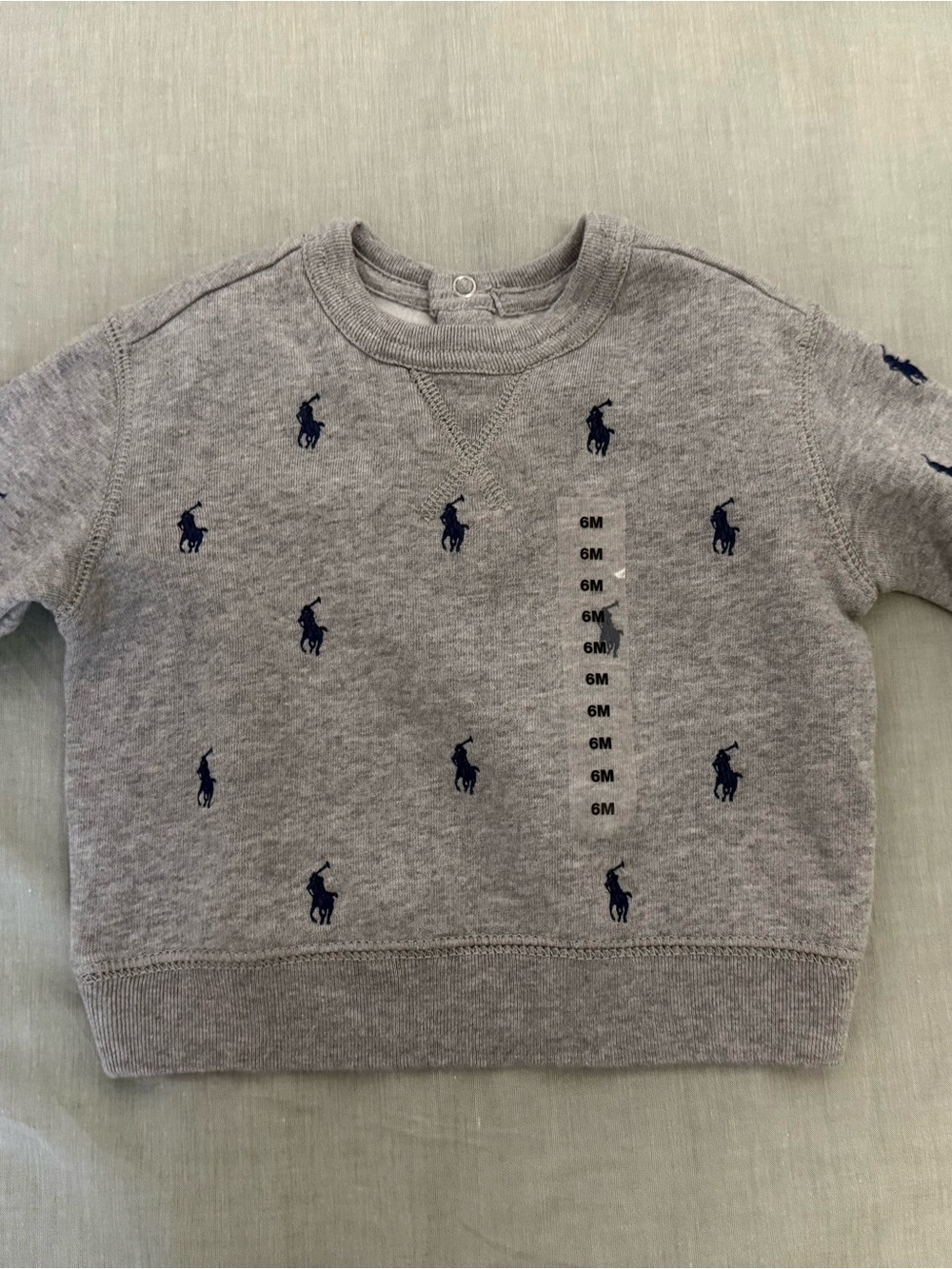 Ralph Lauren Gray Crewneck Sweatshirt with Navy Pony Embroidery size 6M